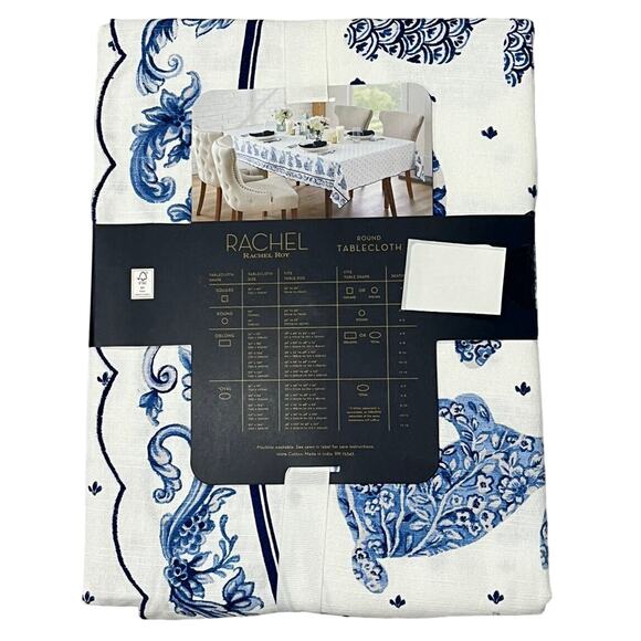 RACHEL ROY Chinoiserie Blue EASTER Bunny 70" Round 100% Cotton Tablecloth NEW - Picture 6 of 6